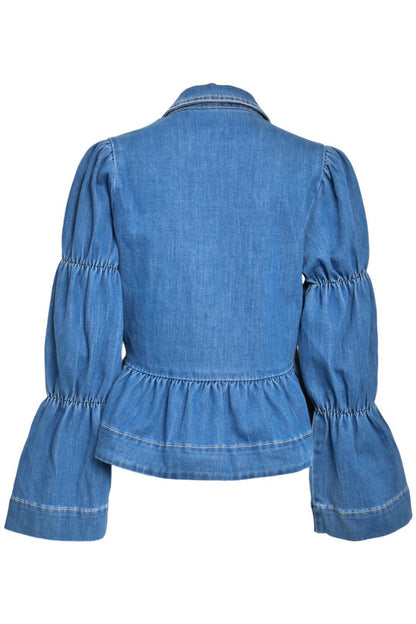 Denim Peplum Tie Front Top