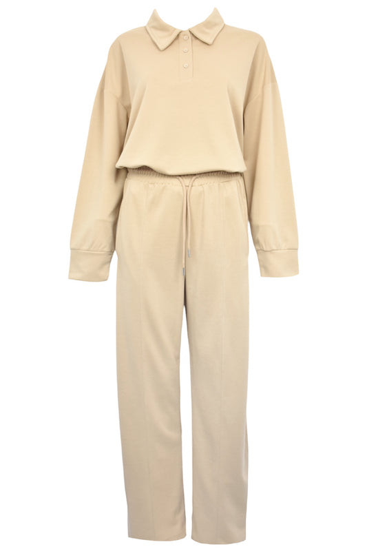 Taupe Collard Top & Wide Leg Trousers Loungesuit