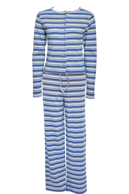 Blue Striped Button Up Cardigan Co-ord
