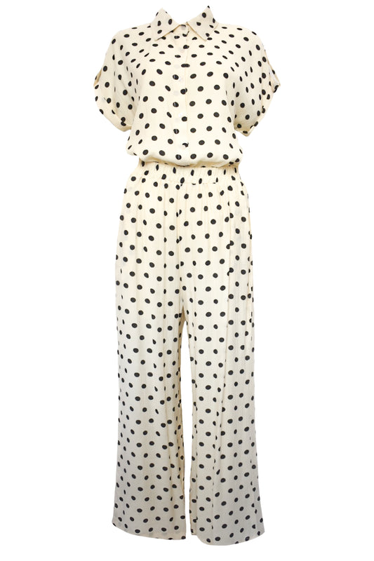 Cream & Black Polka Dot Wide Leg Trousers Co-ord