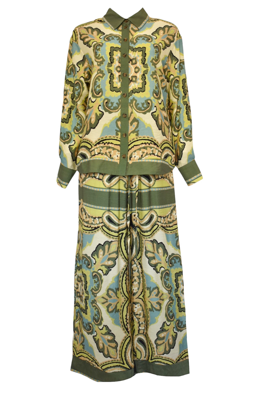 Green Printed Long Sleeve Top & Wide Leg Trousers Co-ord