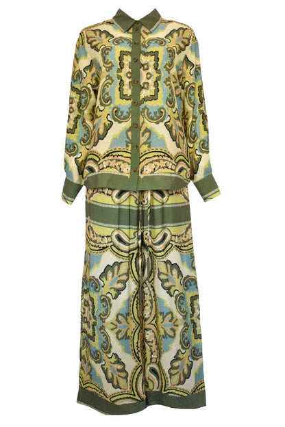 Green Printed Long Sleeve Top & Wide Leg Trousers Co-ord