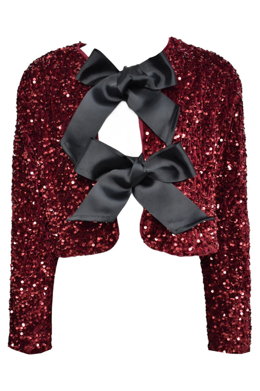 Burgundy Sequined Bow Front Top