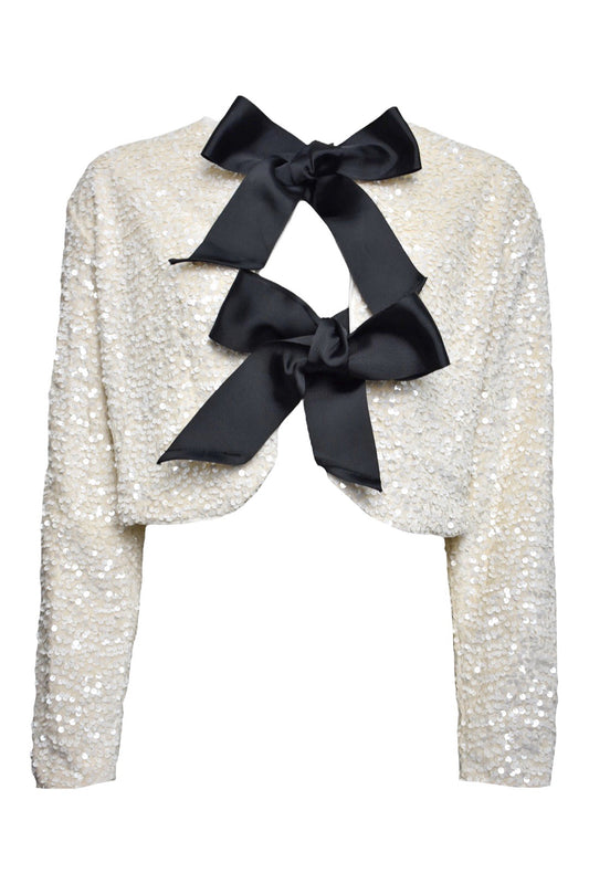 Cream Sequined Bow Front Top