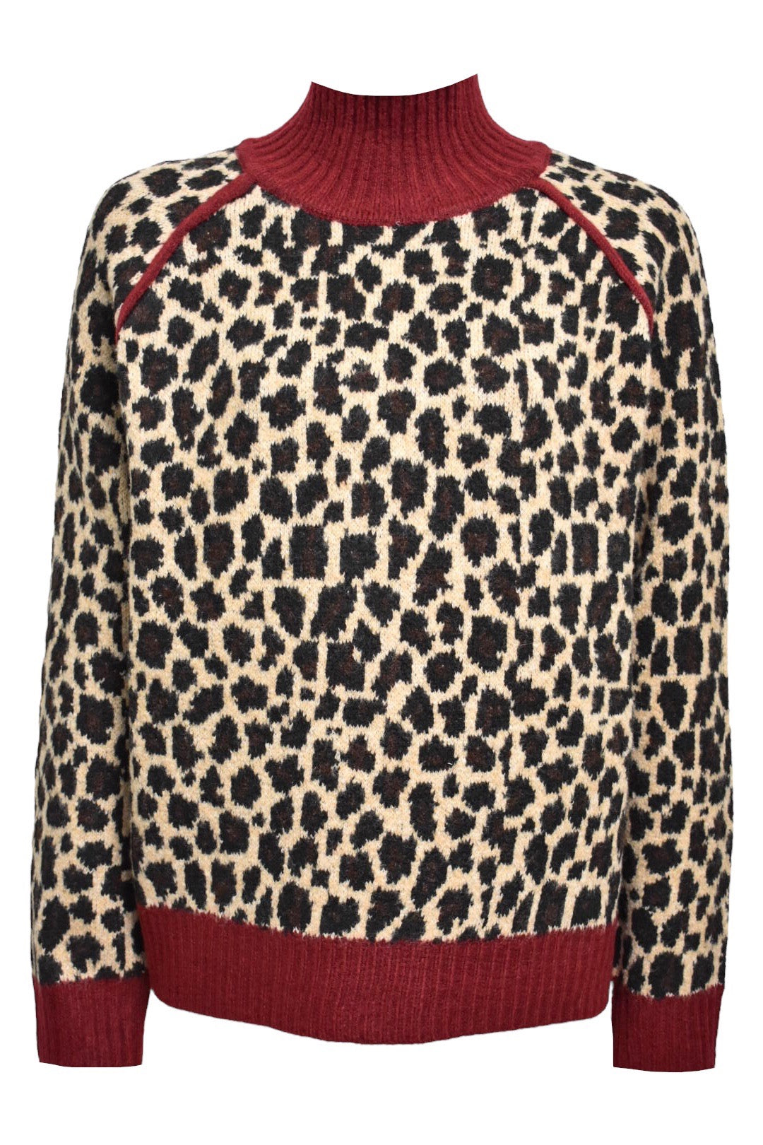 Leopard Print Burgundy Trim Jumper