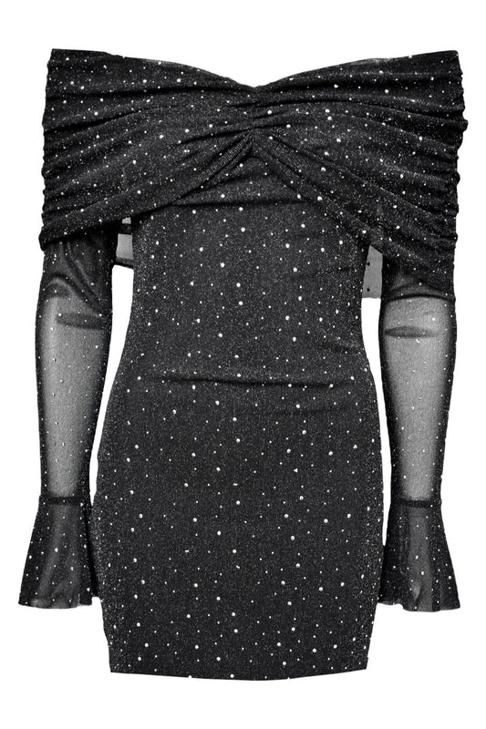 Black Diamante Bow Bardot Dress