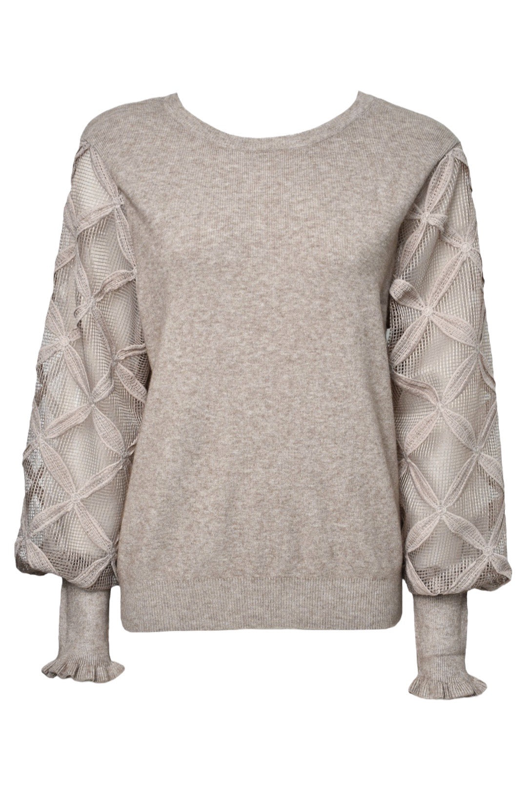 Taupe Lattice Net Puff Sleeve Jumper