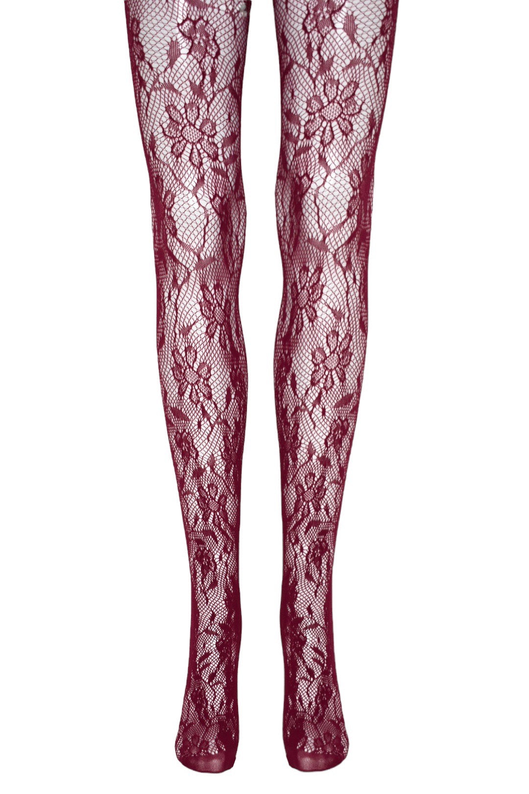 Burgundy Floral Lace Tights