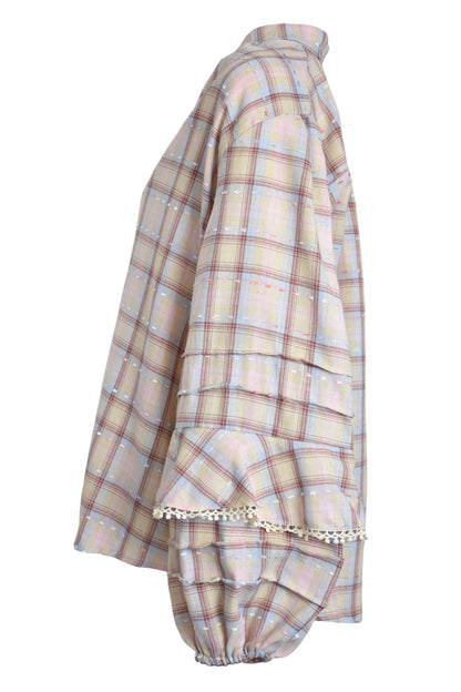Pastel Checked Balloon Sleeve Blouse