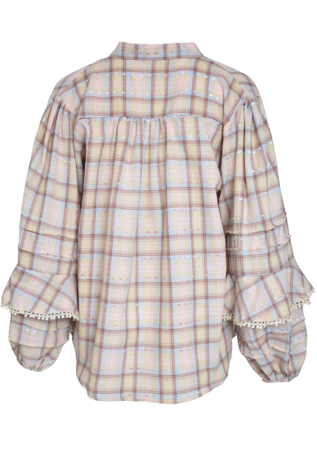 Pastel Checked Balloon Sleeve Blouse
