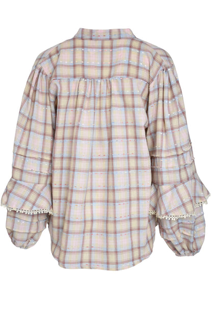 Pastel Checked Balloon Sleeve Blouse