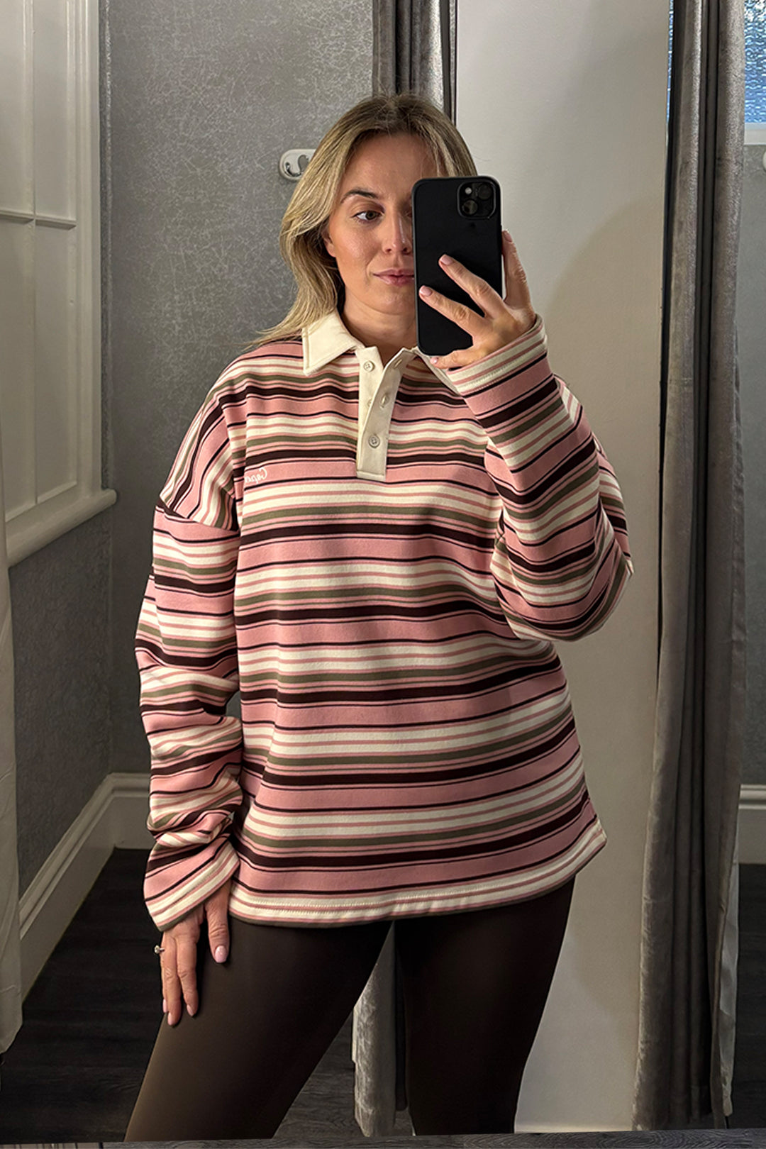Pink & Cream Striped  Rugby Top