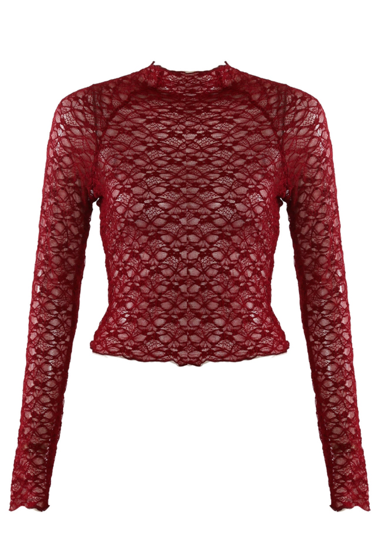 Burgundy Lace Long Sleeve Cropped Top