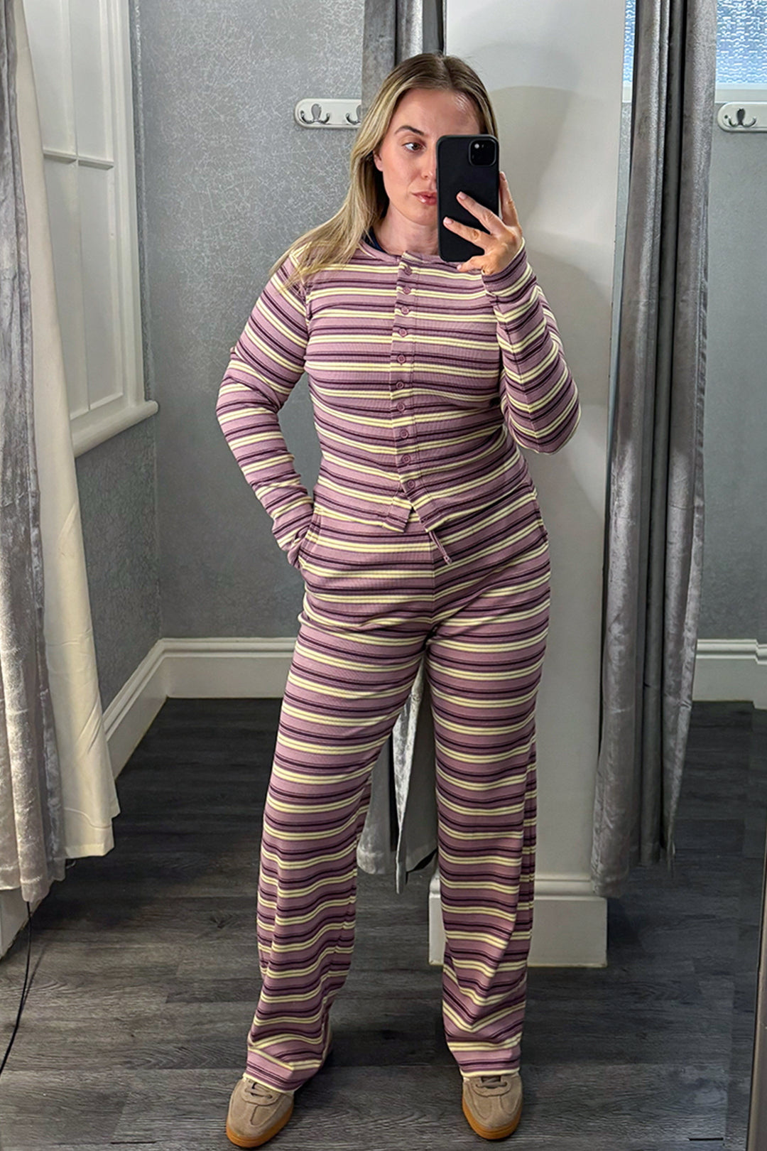 Lilac Striped Button Up Cardigan Co-ord