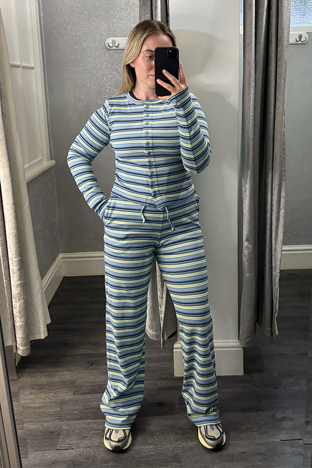 Blue Striped Button Up Cardigan Co-ord