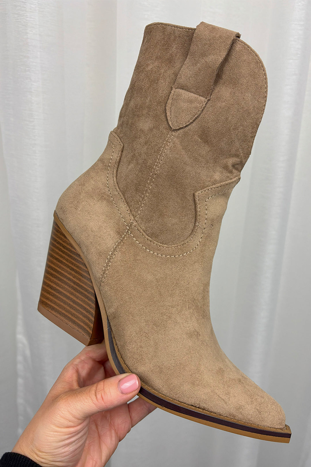 Beige Faux Suede Cowboy Boots