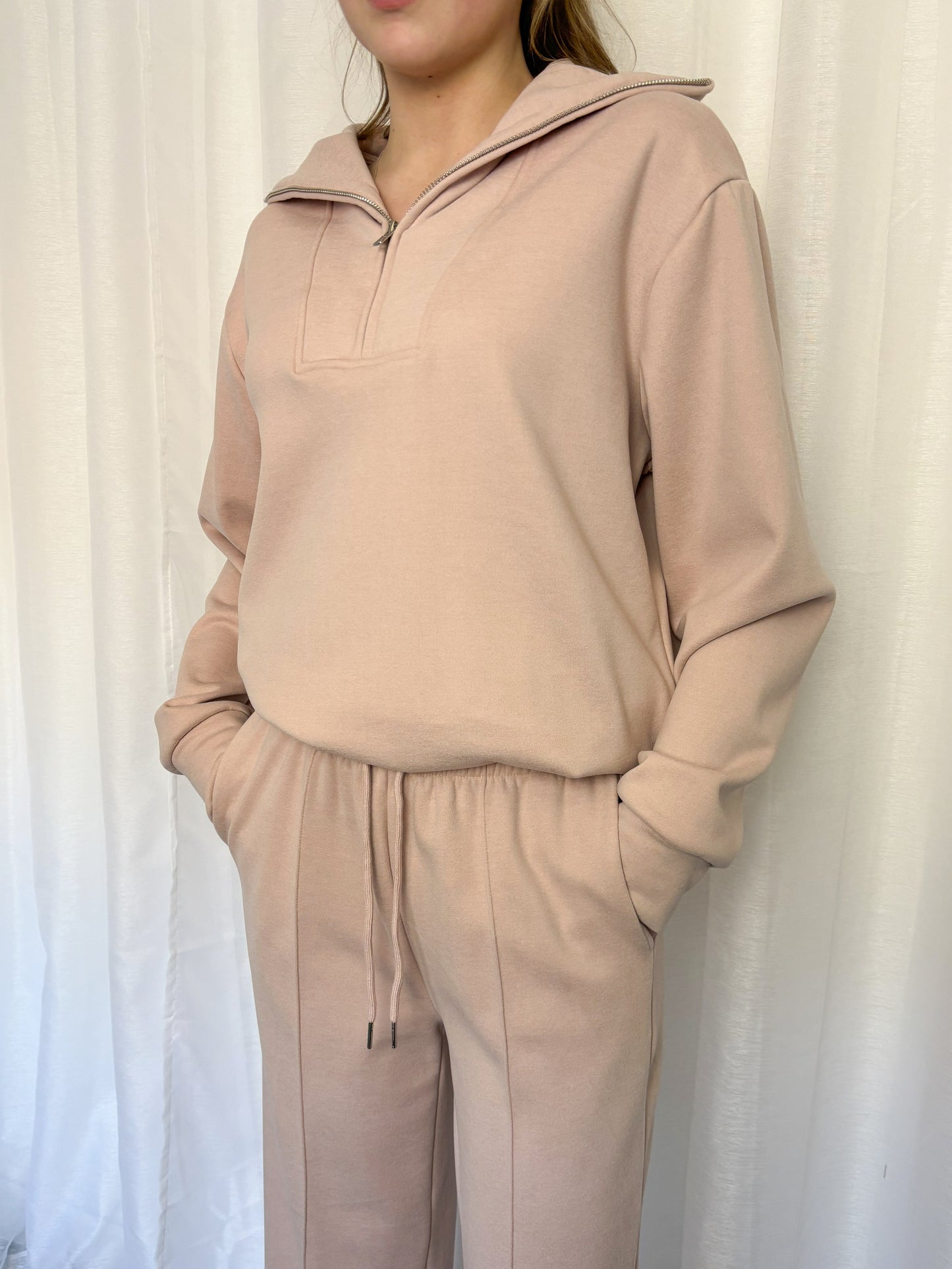 Pink Quarter Zip & Wide Leg Trouser Loungesuit