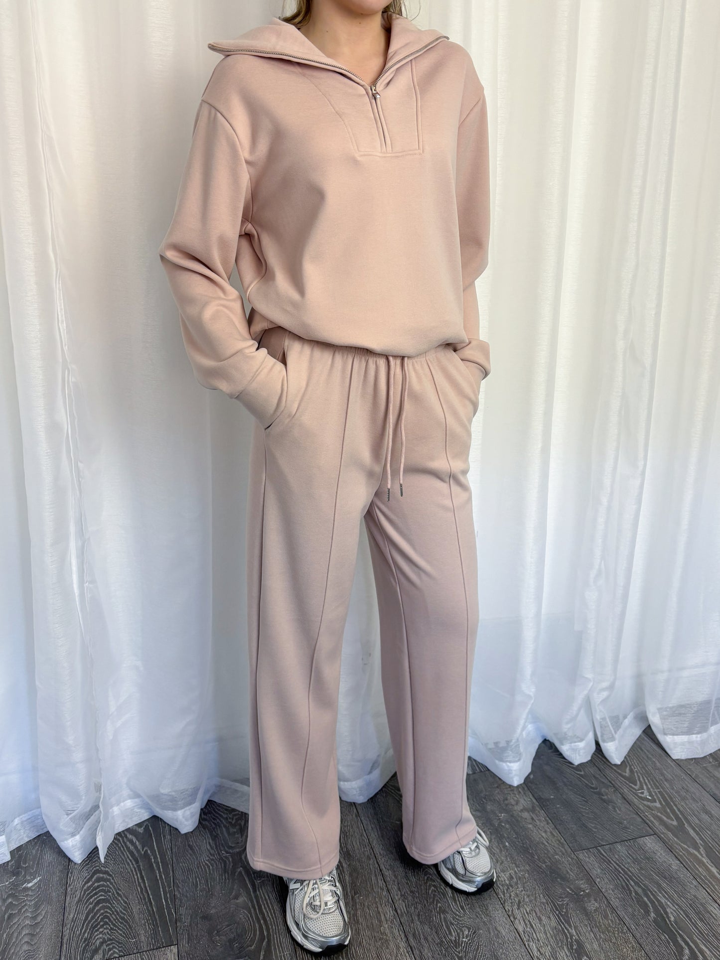 Pink Quarter Zip & Wide Leg Trouser Loungesuit