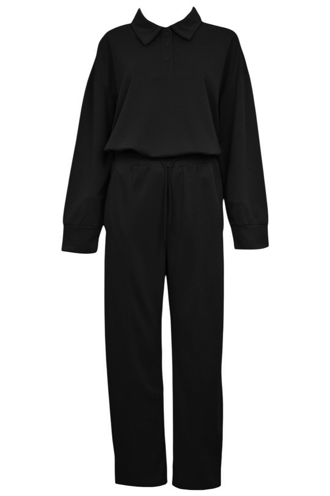 Black Collared Top & Wide Leg Trousers Loungesuit