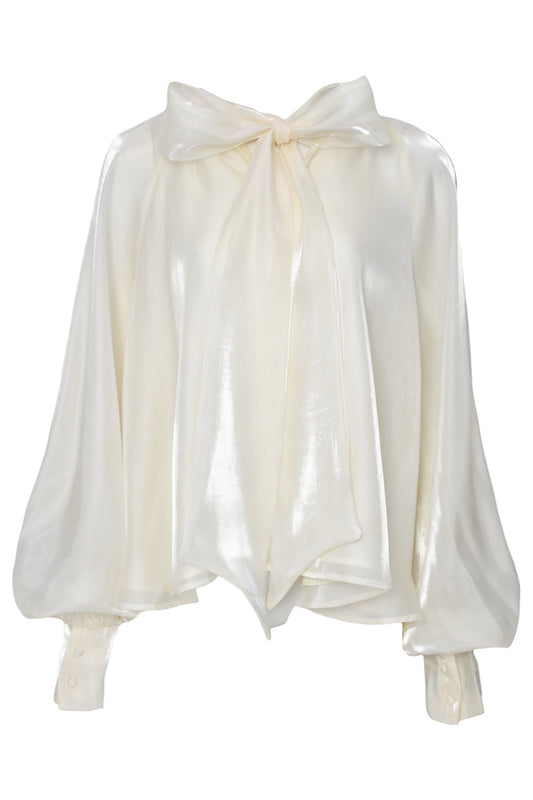 Cream Sheer Tie Neck Blouse