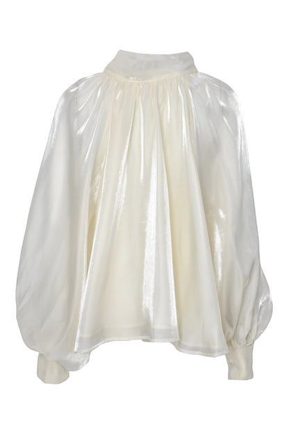 Cream Sheer Tie Neck Blouse