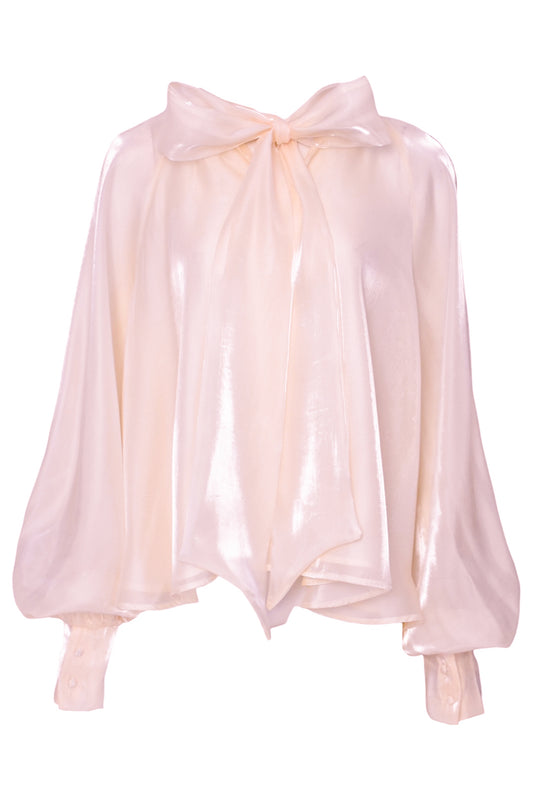 Pink Sheer Tie Neck Blouse