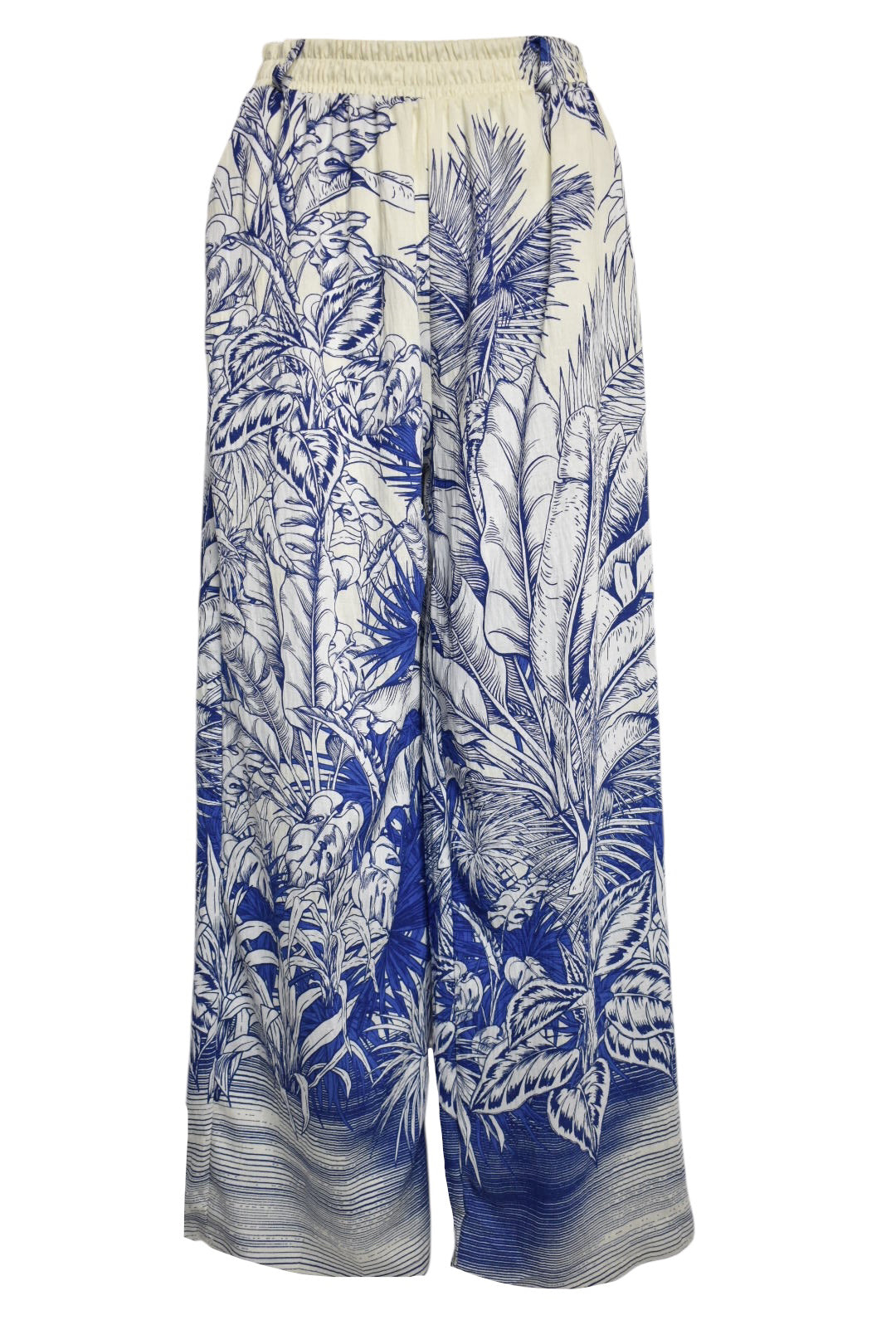 Blue Tropical Wide Leg Trousers