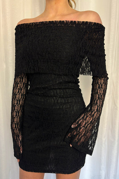 Black Lace Bardot Dress