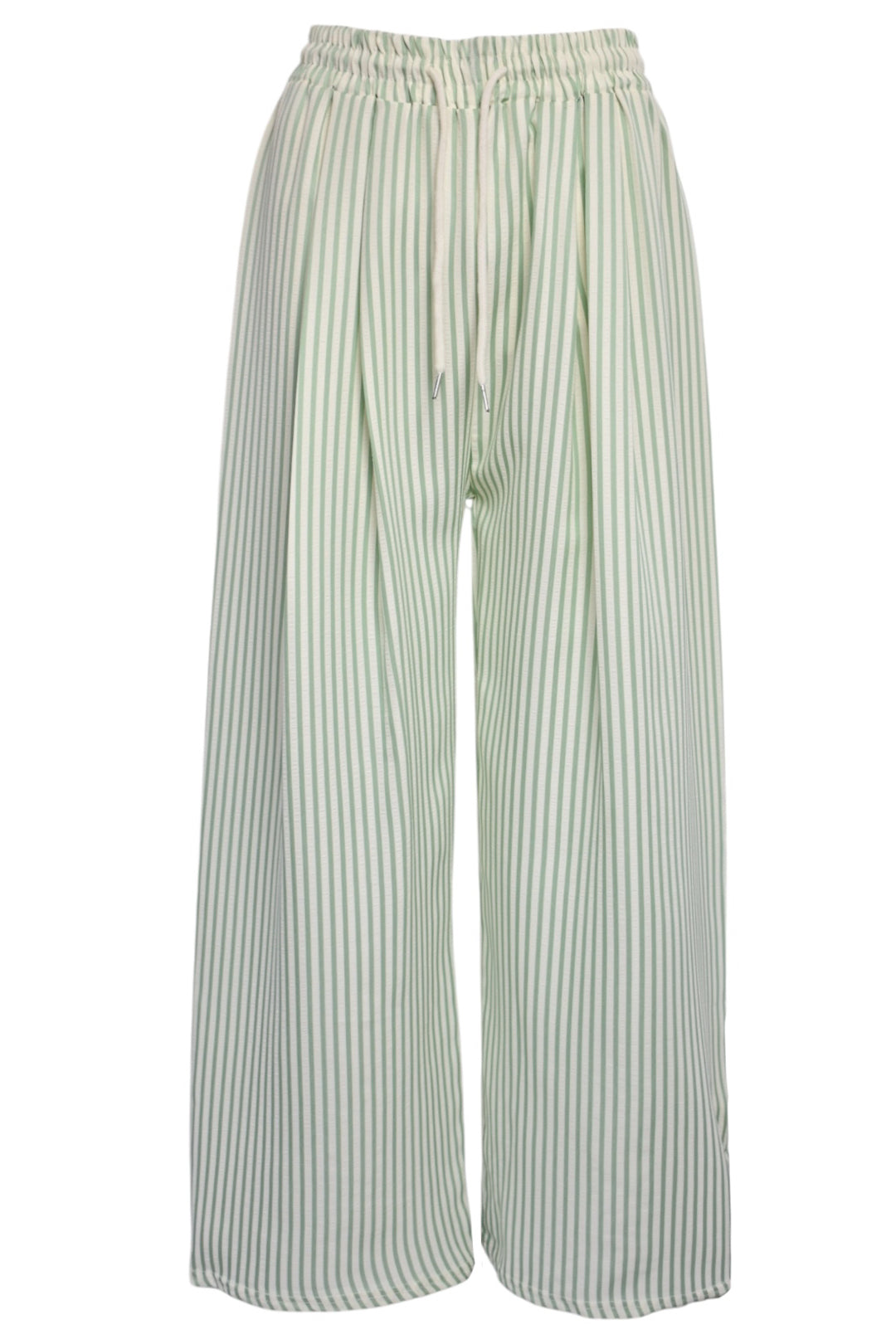 Sage & White Striped Wide Leg Trousers