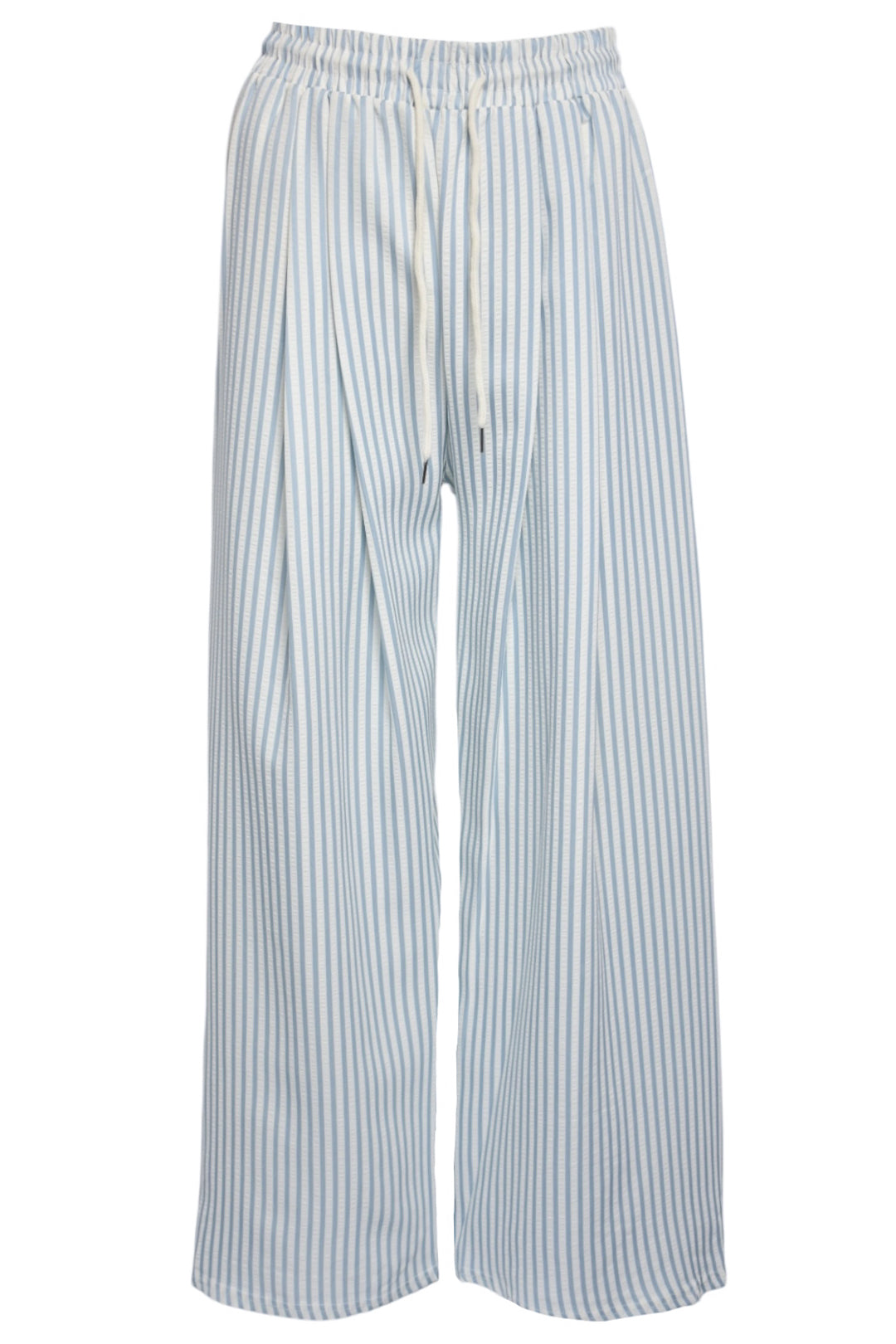 Blue & White Striped Wide Leg Trousers