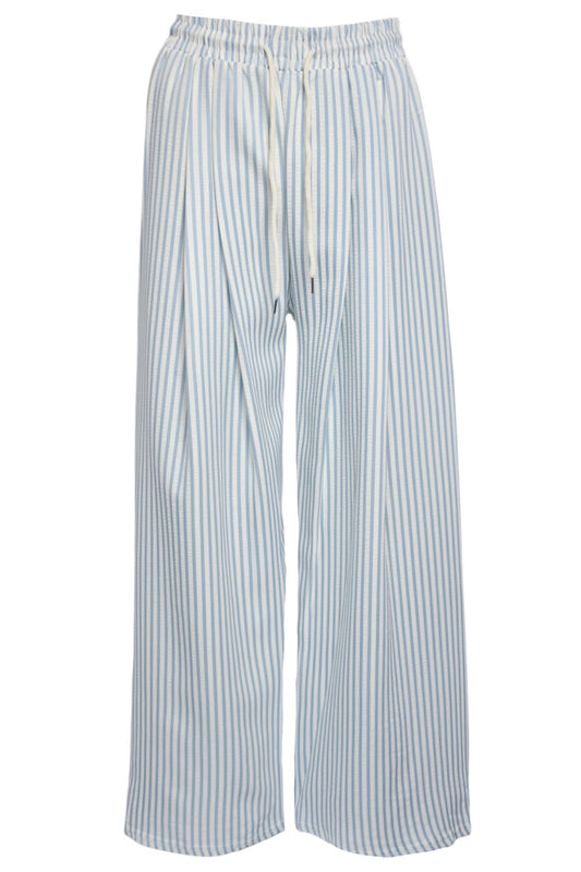 Blue & White Striped Wide Leg Trousers