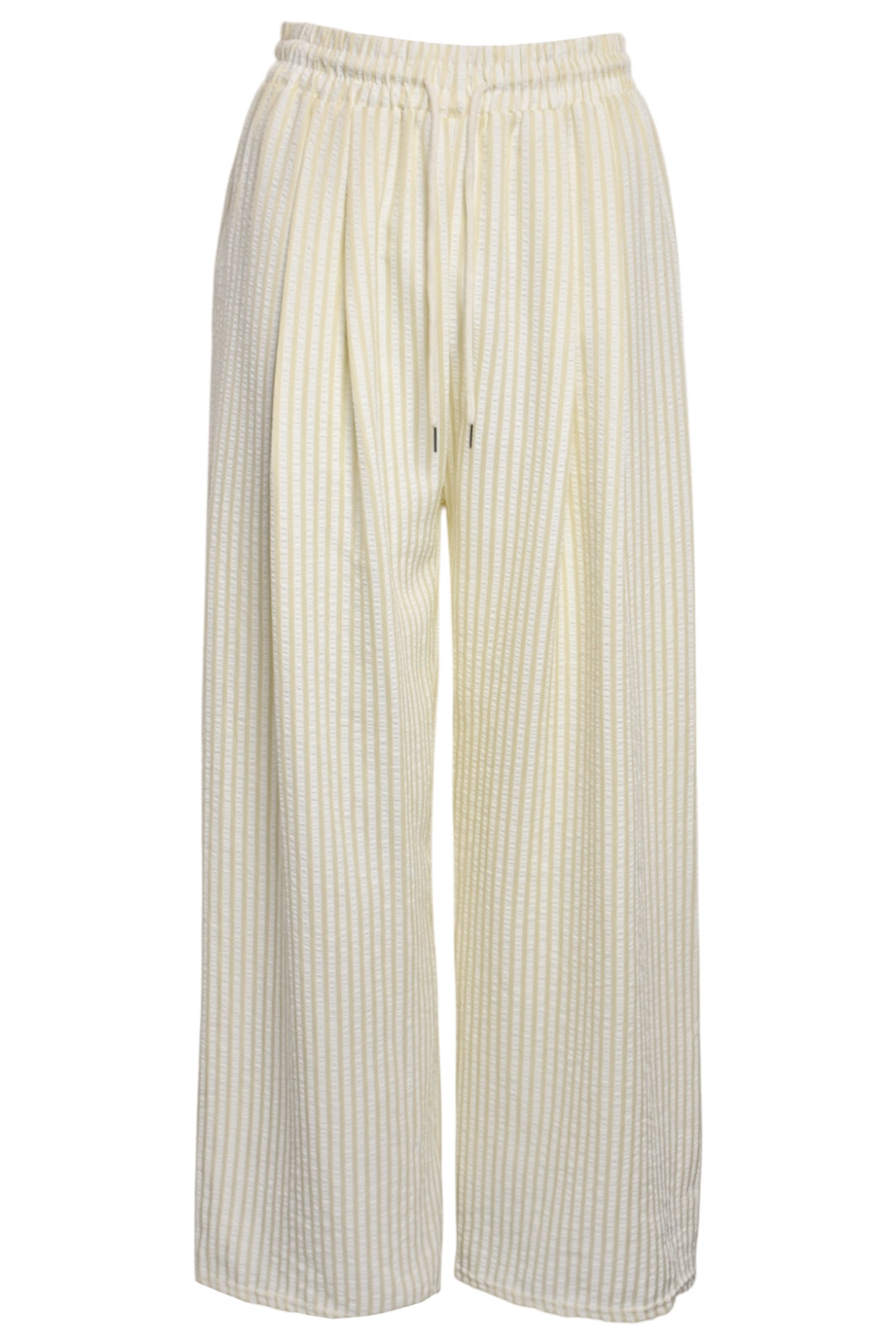 Beige & White Striped Wide Leg Trousers