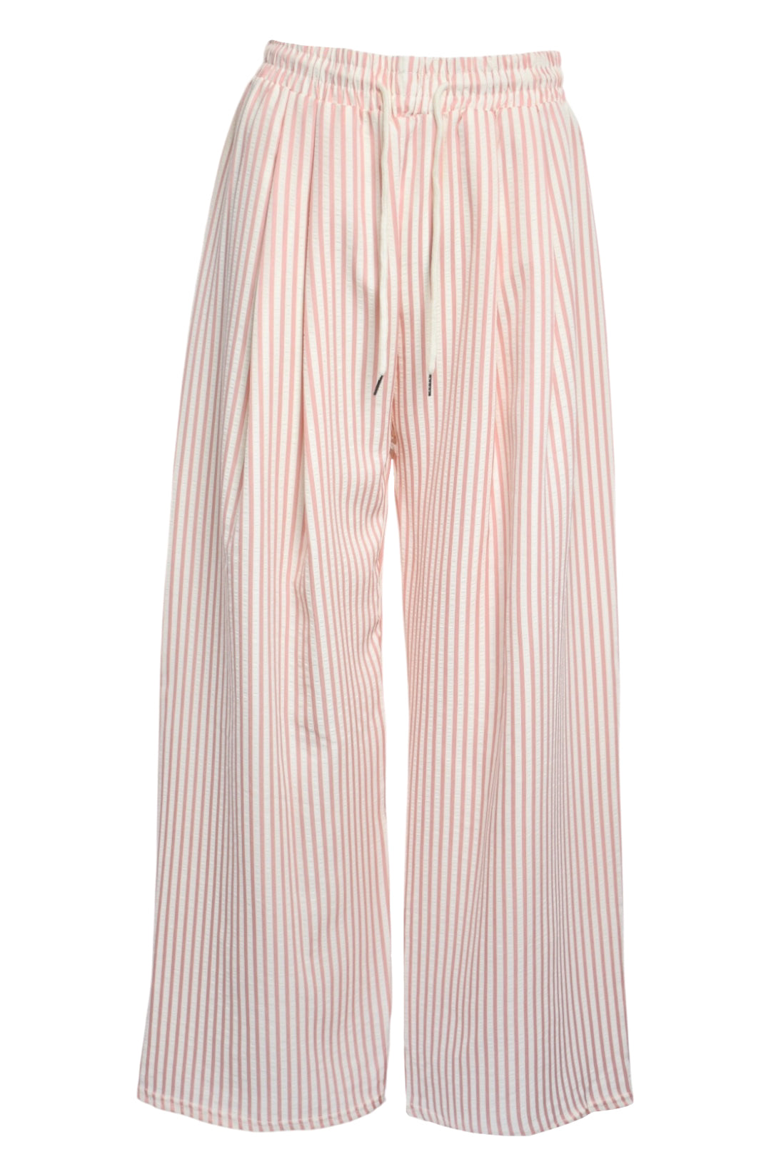 Pink & White Striped Wide Leg Trousers