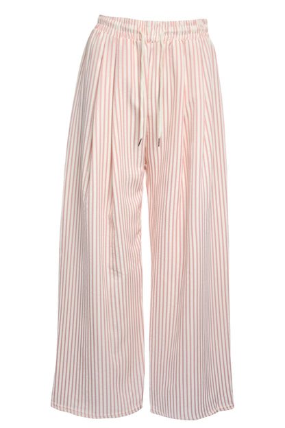 Pink & White Striped Wide Leg Trousers