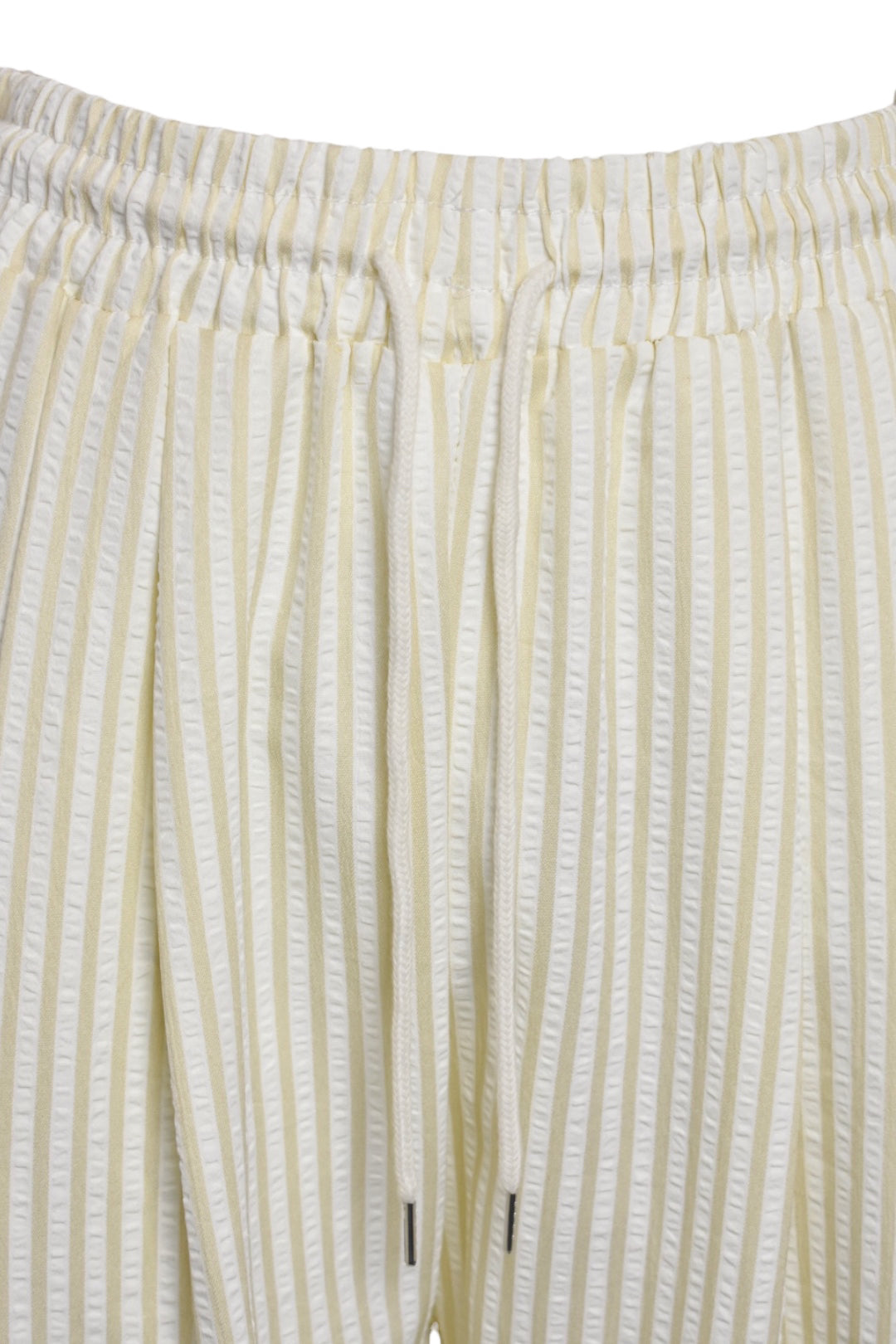 Beige & White Striped Wide Leg Trousers