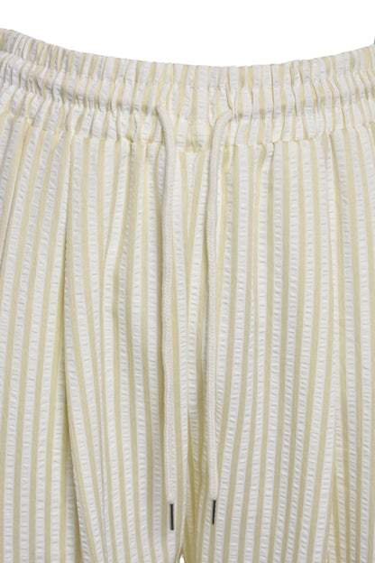 Beige & White Striped Wide Leg Trousers