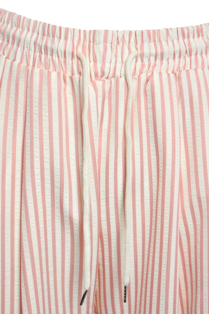 Pink & White Striped Wide Leg Trousers