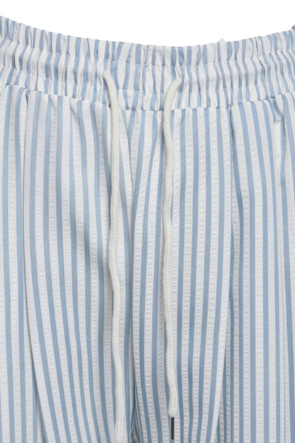 Blue & White Striped Wide Leg Trousers