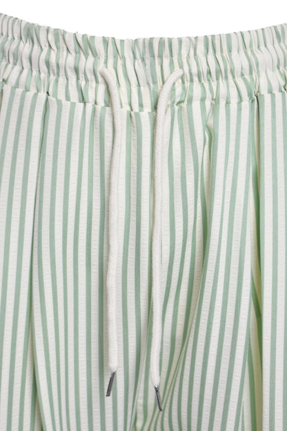 Sage & White Striped Wide Leg Trousers