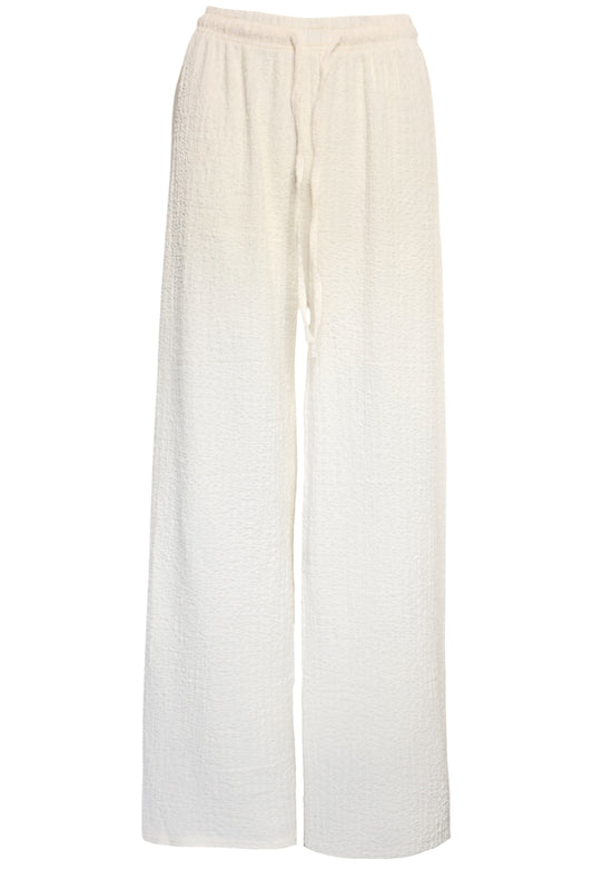 Cream Crinkle Wide Leg Trousers