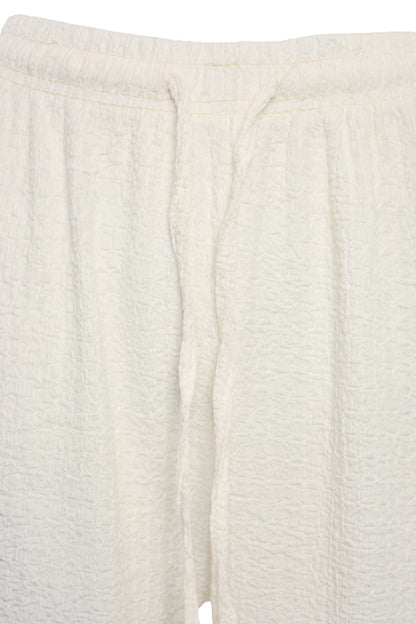 Cream Crinkle Wide Leg Trousers