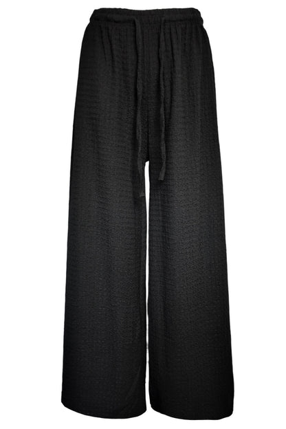 Black Crinkle Wide Leg Trousers