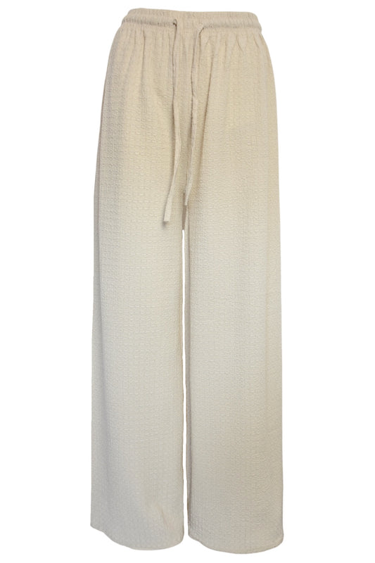Beige Crinkle Wide Leg Trousers