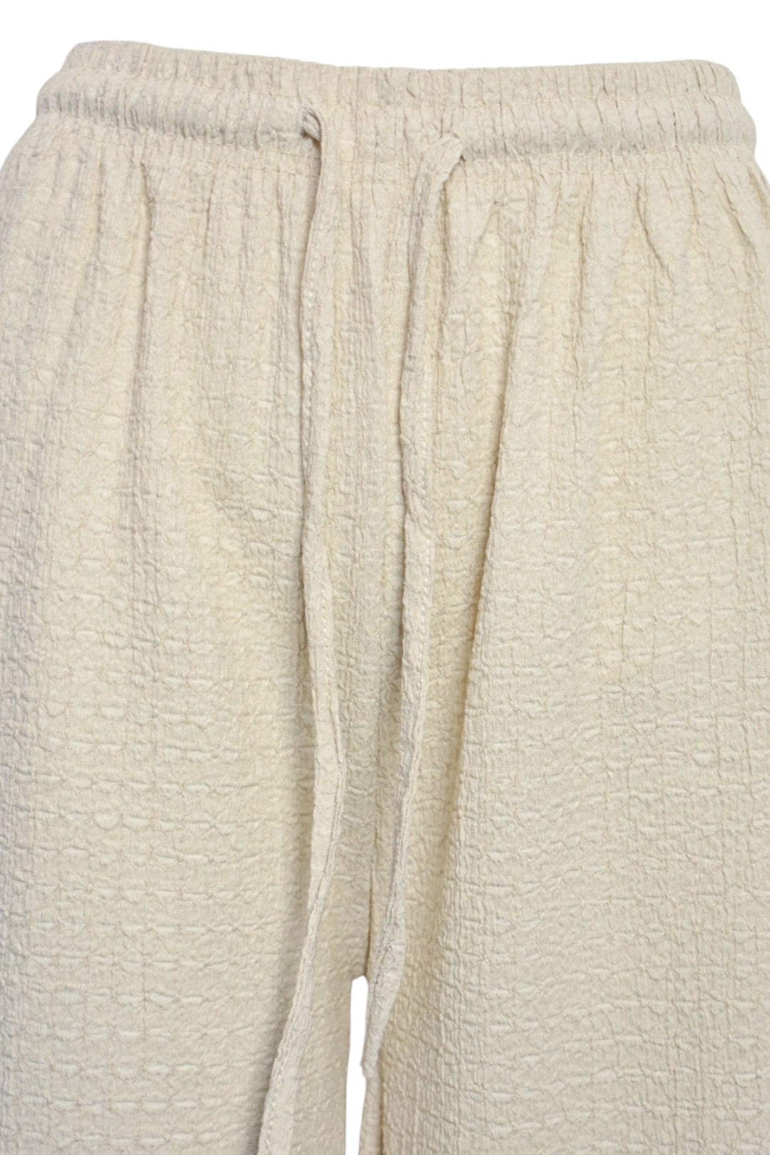 Beige Crinkle Wide Leg Trousers