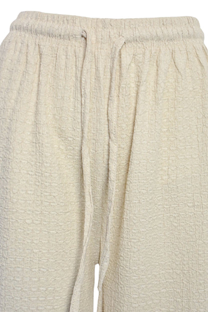 Beige Crinkle Wide Leg Trousers