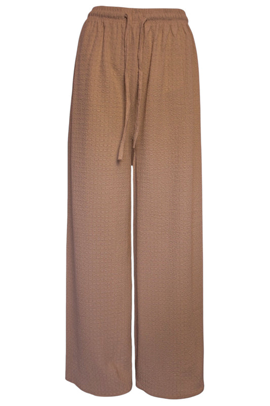 Camel Crinkle Wide Leg Trousers