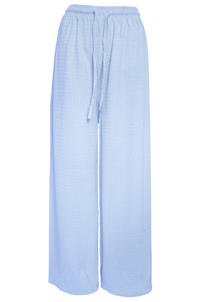 Blue Crinkle Wide Leg Trousers
