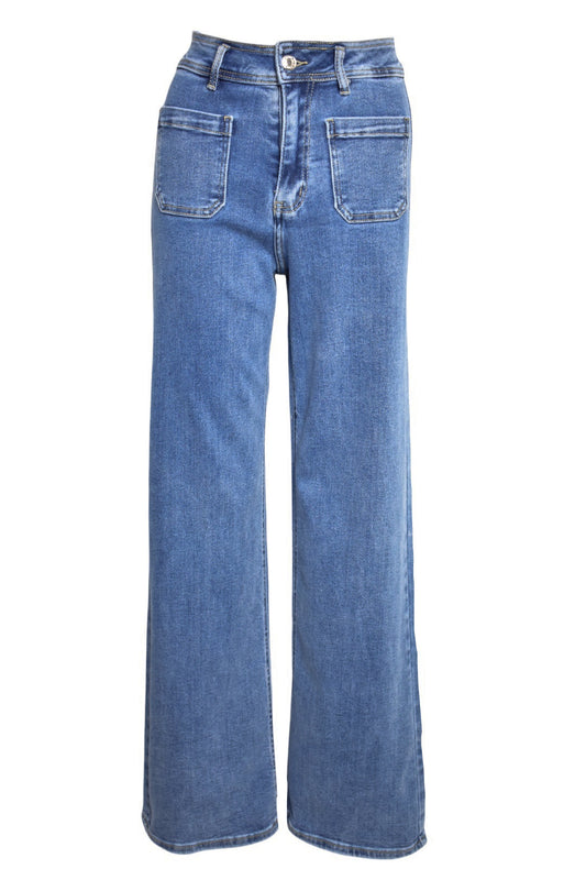 Mid Denim Front Pocket Straight Leg Jeans