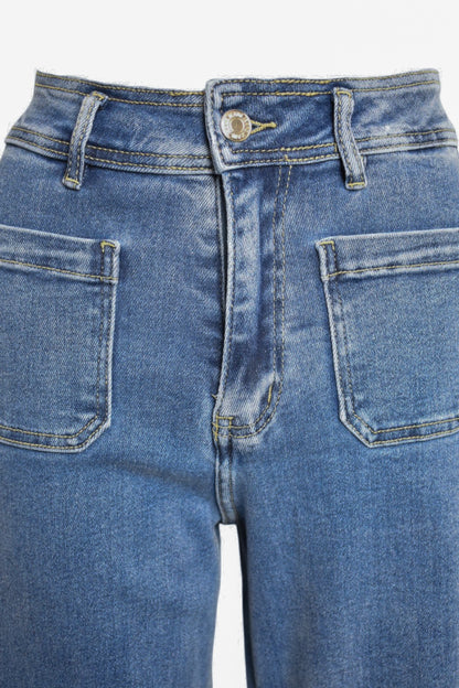 Mid Denim Front Pocket Straight Leg Jeans