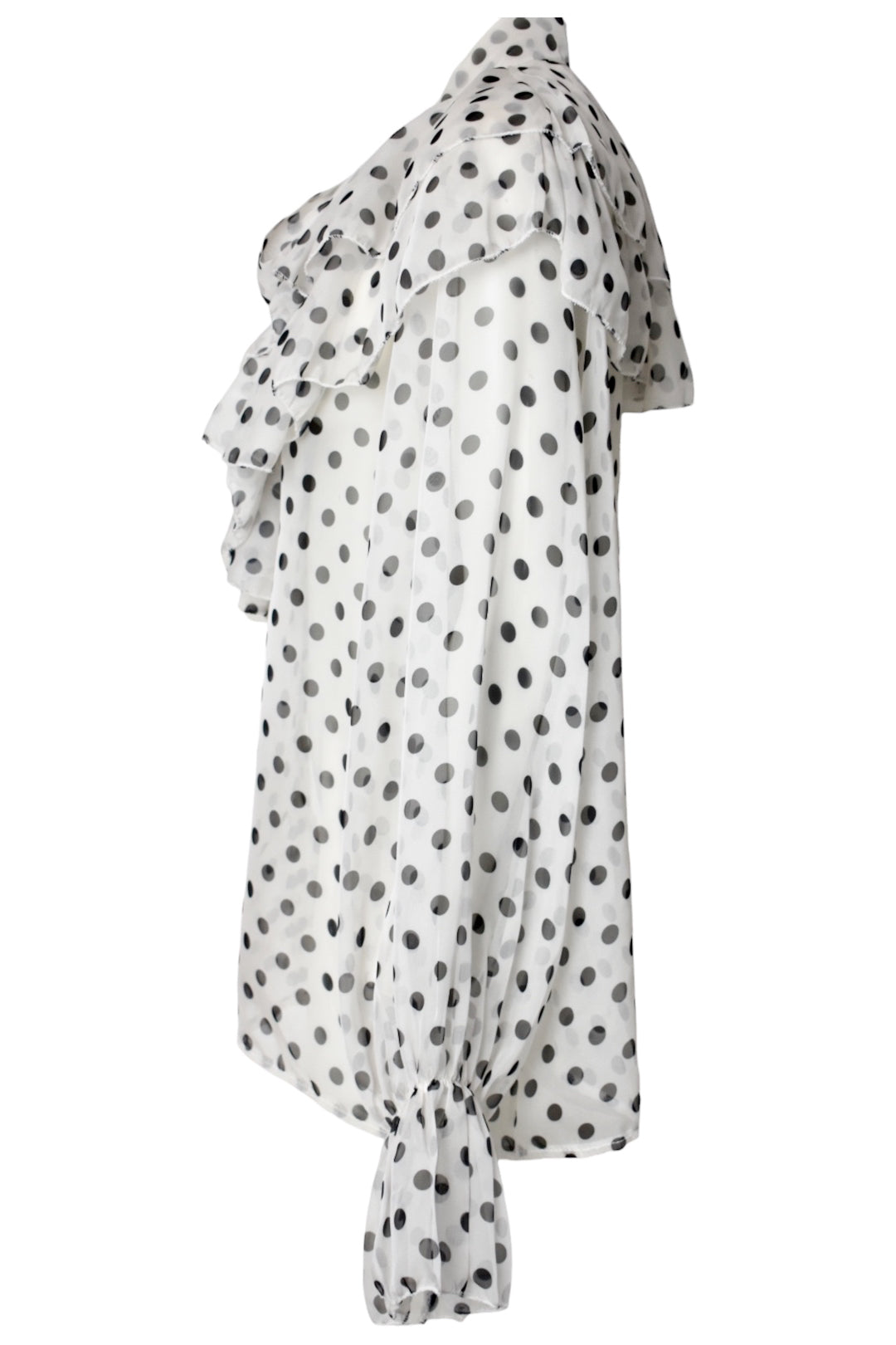 White & Black Polka Dot Frill Blouse